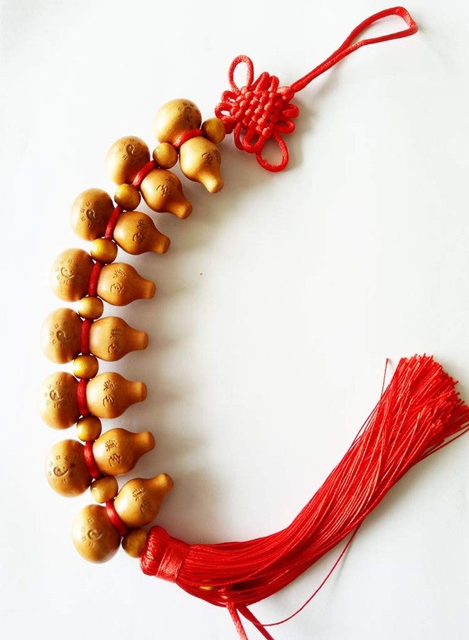 FengShuiGe Traditional Chinese Peach Wood Eight Hoist Gourd/Chinese Good Luck Wu Lou/Hu Lu Gourd Tassel Hanging Charm Feng Shui Ornament (Bagua Gourd) - Image 2